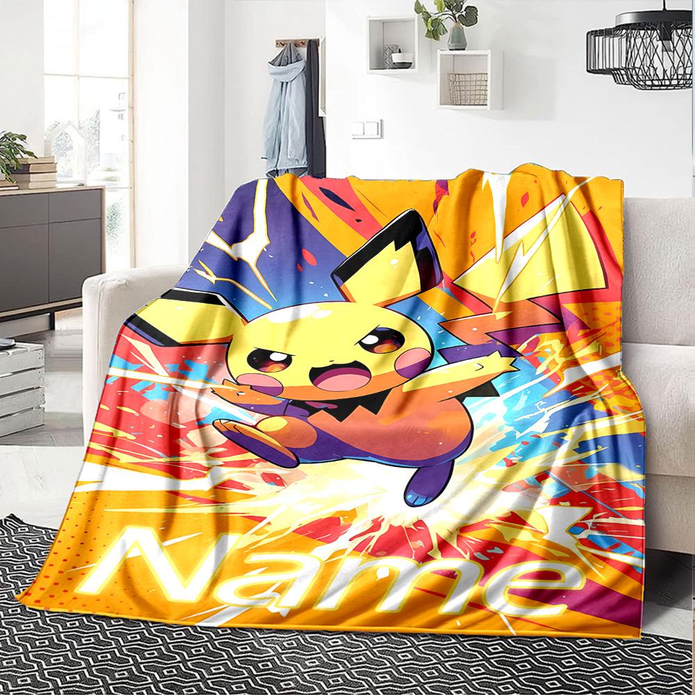 Customiz Name Personality Pokémon Pikachu Blanket Soft &Warm Sofa Office Bed Travel Lunch Break Blanket, Gift Suitable All Seasons