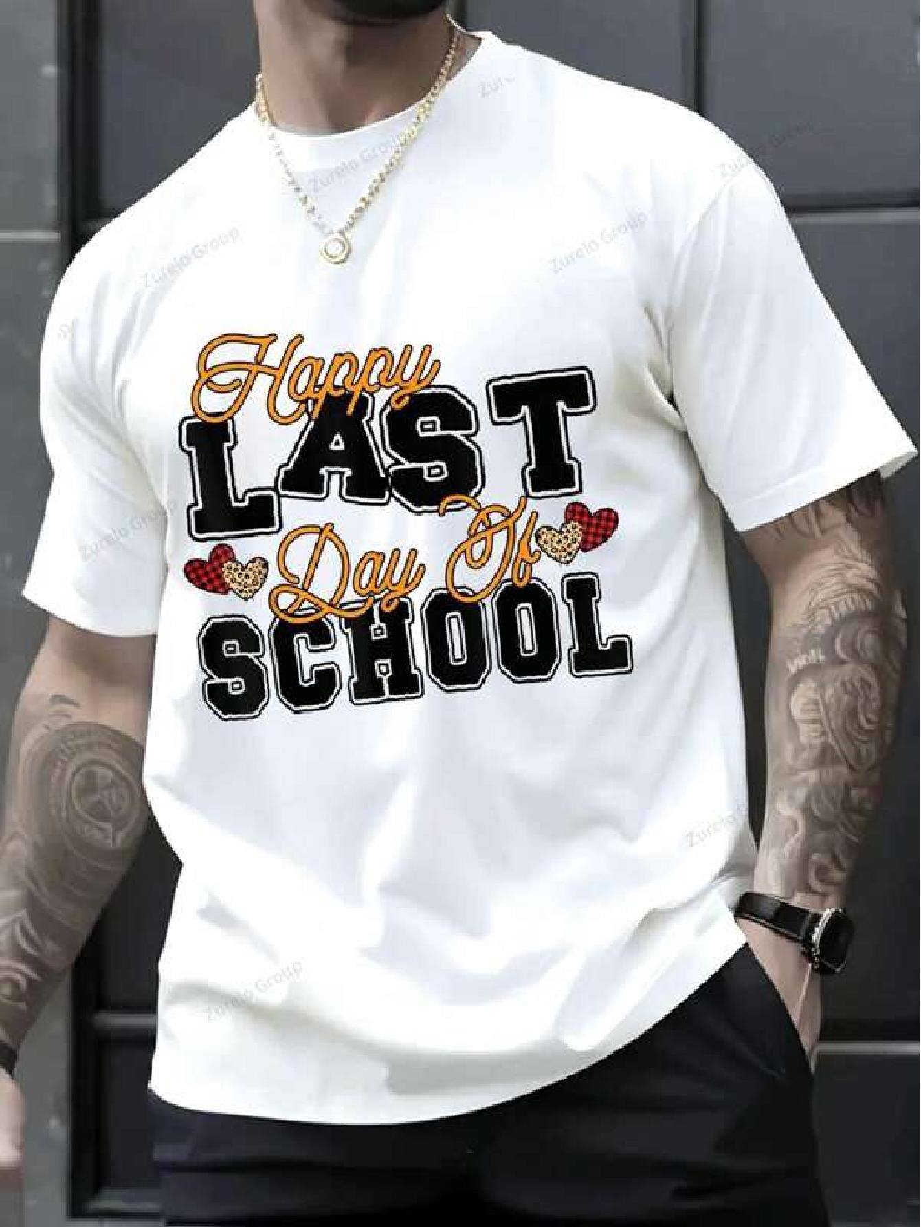 Last Day of School Happy Teacher Student Graduation Heart Shaped T-shirt - 100% Cotton Summer Tops Graphic T-shirt XXL