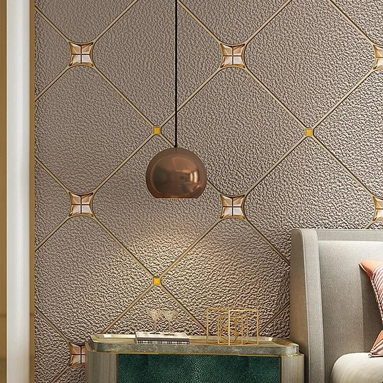 

Обои из оленьего бархата с инкрустацией бриллиантами, утолщенные, современные, простые, нетканые, ромбовидные обои для гостиной 53CMX9.5M
