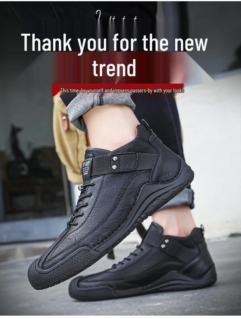 Men's Genuine Leather Soft Sole Casual Shoes - Autumn/Winter Large Size, Handmade and Comfortable.