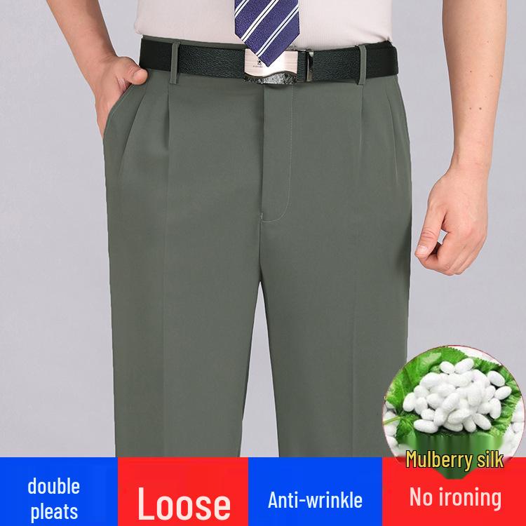 Herren High Waist Seidenkleiderhosen - Sommer Dünn, Locker Geschnitten, Gerade Bein Hose