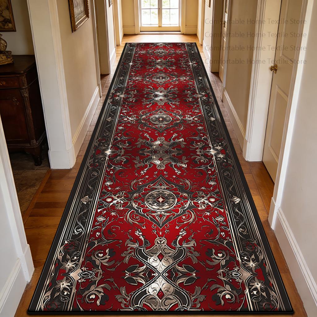 Luxurious European Patterns Long Corridor Carpet Decoration Doorway Stairway Antiskid Rug Easy Clean Lint-free Long Runner Mats