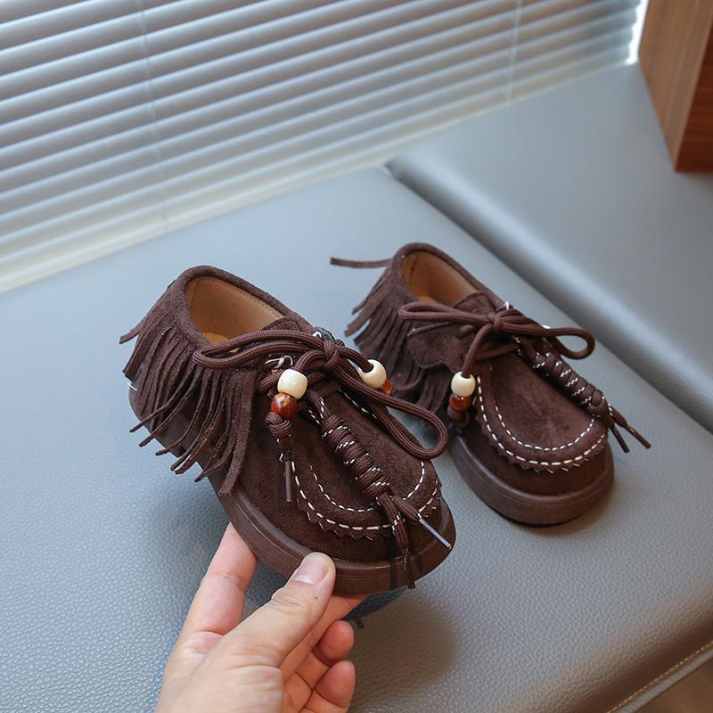 Kids Fringe Moccasins for Girls New Autumn Toddler Walking Loafers Soft Sole Simple Retro School Outdoor Casual Daily Wear