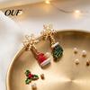Elegant Holiday Dangle Earrings 1 Pair Christmas Earrings, Sparkling Snowflake Red Santa Hat Green Charming Winter Theme Stocking Asymmetric