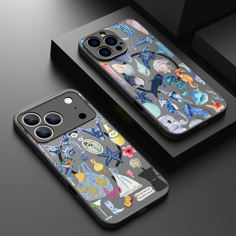 Jellyfish Dolphin Pattern Case For iPhone 17 Pro Max Case iPhone 16 Pro Max 15 14 13 16E 17E Magnetic For Magsafe Hybrid Matte Cover