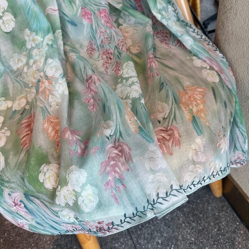 X110cm Floral Printed Square Scarf For Travel Sun Protection Air Conditioning Shawl
