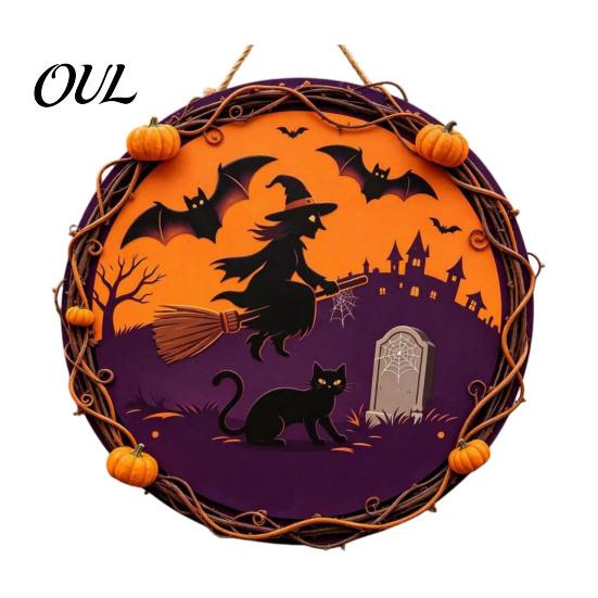Ghost Wall Ornament Vintage Wooden Halloween Welcome Door Hanger, Pumpkin Skull Witch Farmhouse Hanger Sign, Hanging Decor for Front Porch Decoration