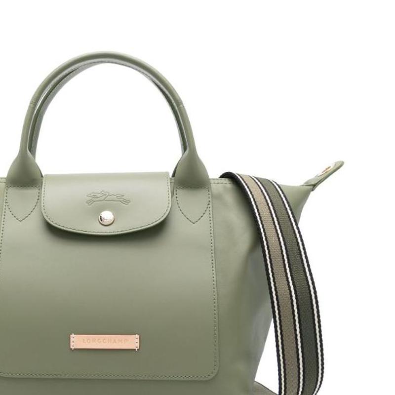 Longchamp Le Pliage Xtra Metal Logo Flap Snap Closure Calfskin Tote Bag Shopping Bag Shoulder Crossbody Handbag Small Women Tote Green 1512HFZ466
