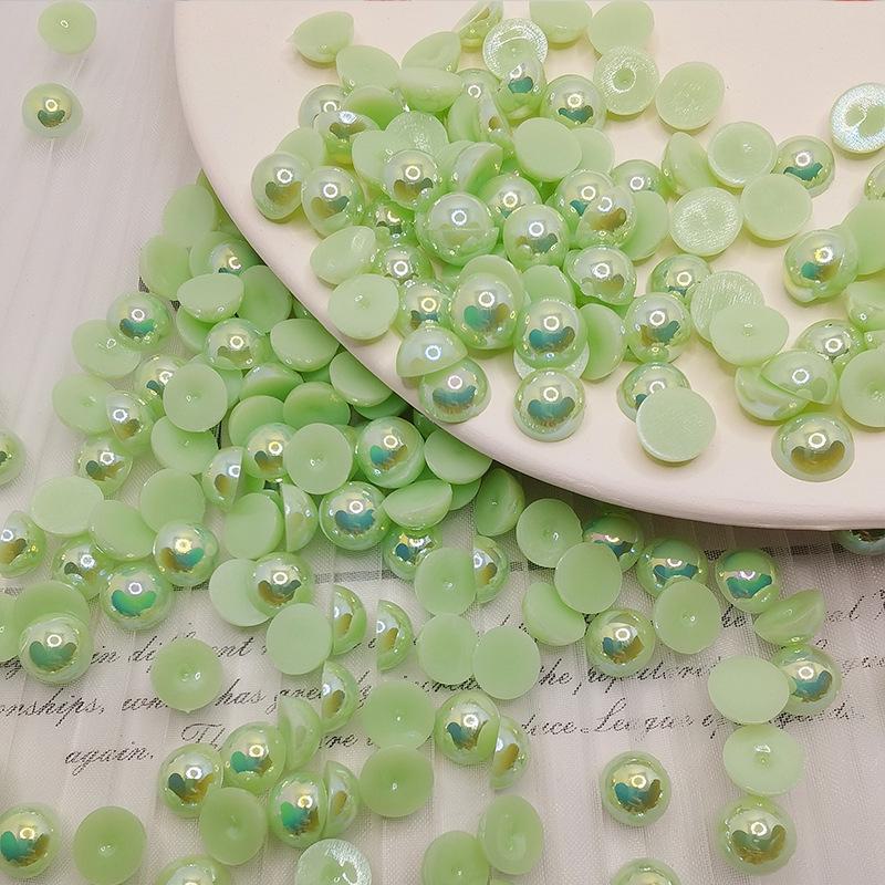 Halvcirkulära platta botten AB Fantasyfärg ABS Pärlemor Högblanka Runda Pärlor för DIY-Smycken & Nageldekor