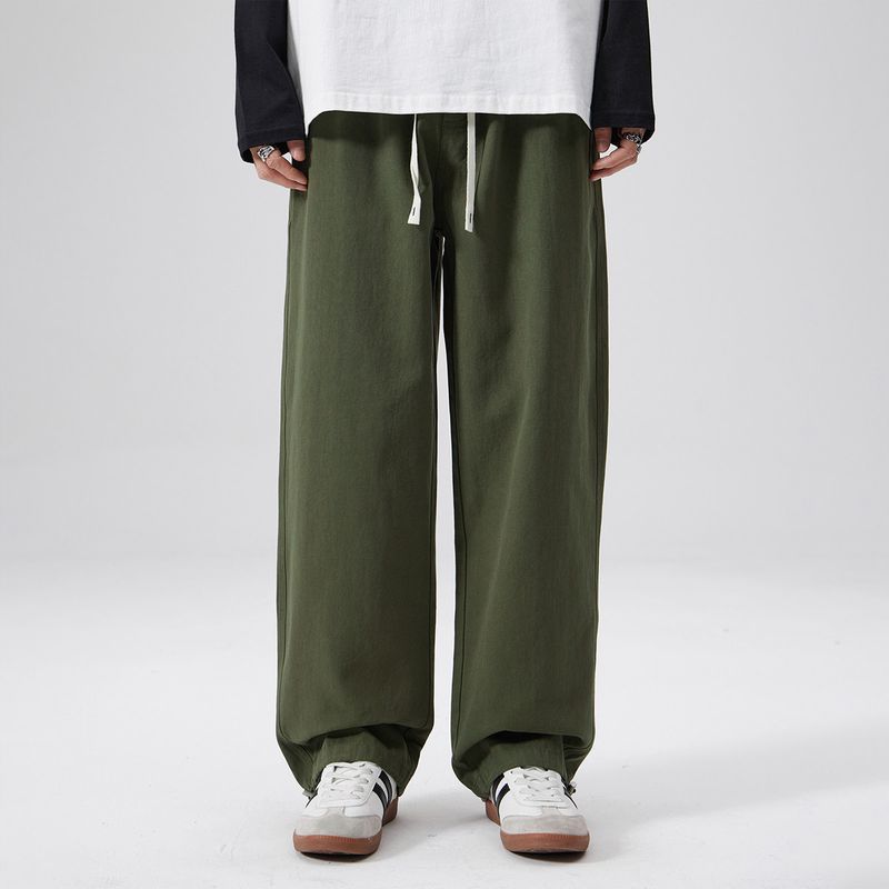 51 Hip-Hop Vintage Style Fleece-Lined Pants for Men, Winter Thickened Trendy Brand Sports Style Solid Color Casual Straight-Leg Jogger Pants