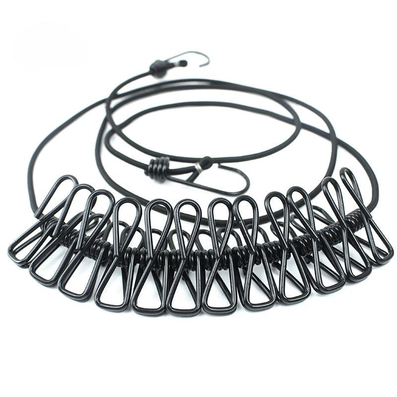 

1 шт. Веревка для сушки белья для путешествий на открытом воздухе, Портативная и выдвижная пластиковая, Ветрозащитная и нескользящая эластичная вешалка, Веревка для сушки белья с 12 прищепками