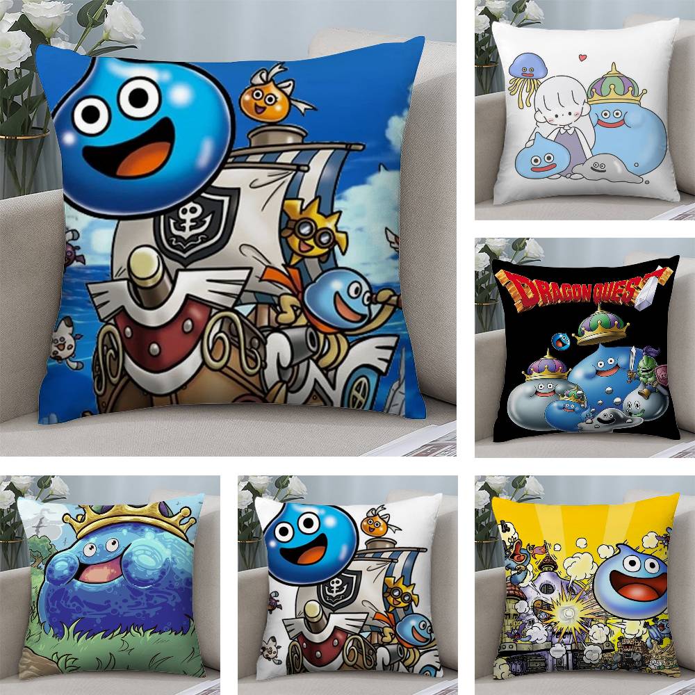 D-Dragon Quest Slime Pillow Case Plush Fabric Soft Pillowcase Double Sided Print Cushion Cover Household Gifts
