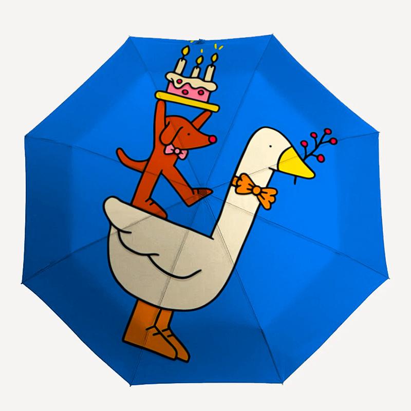 

1pc Birthday Celebration Goose Dog One Umbrella a Plastic Hle, Compact Stylish, with a Vibrant Cartoon Pattern, Perfect Home, Travel
