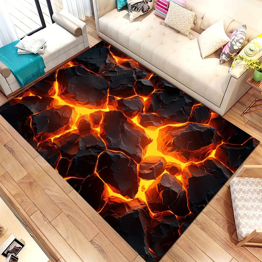 3D Lava Illusion Rug - Non-Slip Optical Floor Mat for Bedroom Game Room Decor, Living Room Area Carpet