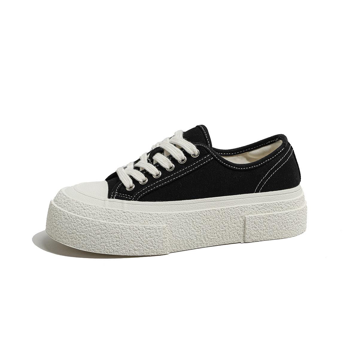 

Модные повседневные универсальные туфли из парусины с круглым носком и толстой подошвой 2024 года, новые модные дышащие износостойкие летние женские маленькие белые туфли 40 чёрный