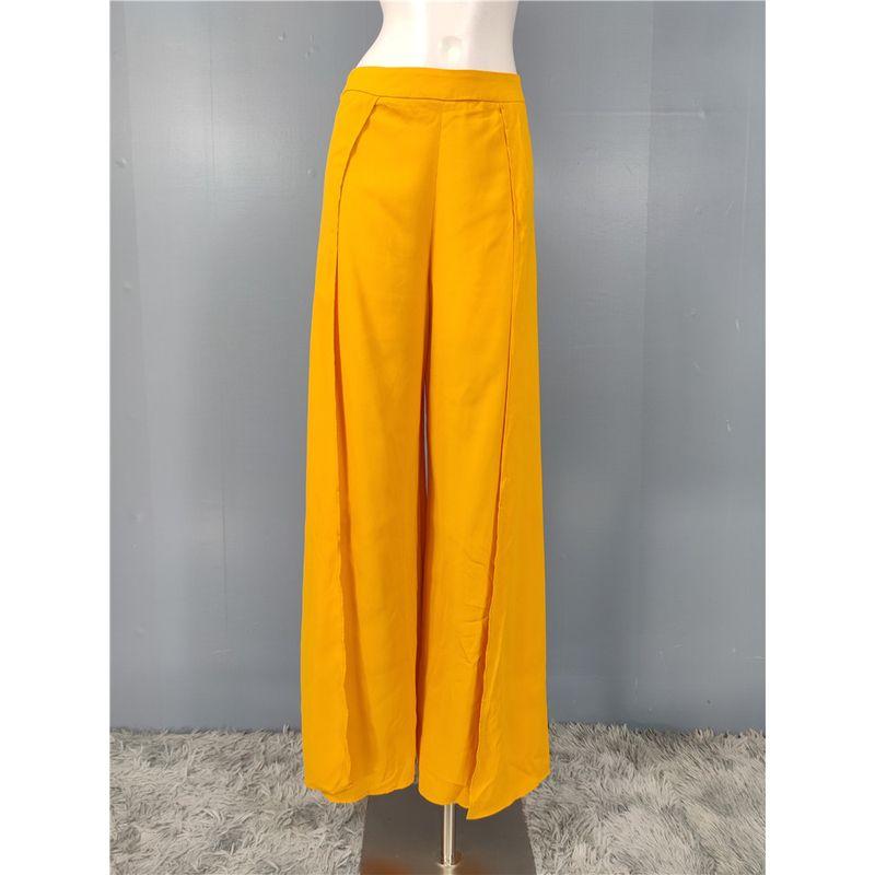 

Foreign Trade Order Lu Home 2025 Summer New Refreshing Chiffon Gas Field Split Design High Waist Wide-leg Pants Trousers Yellow XL