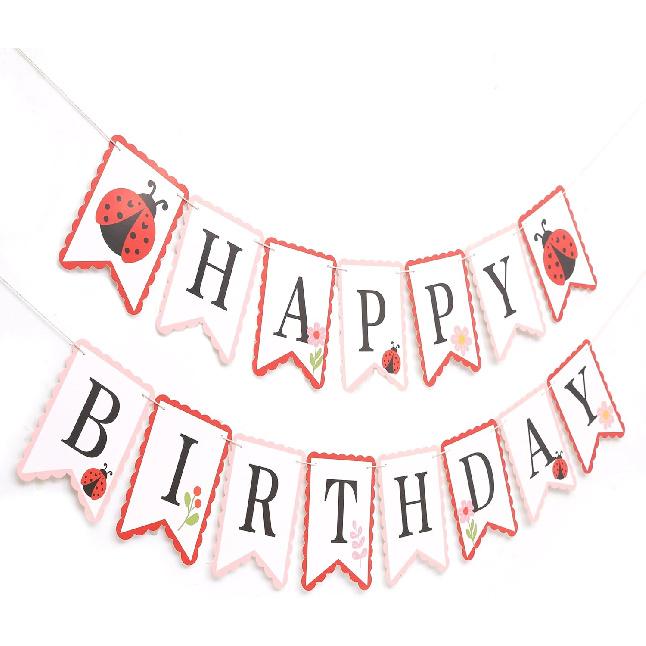 Ladybug Happy Birthday Banner - Cute Ladybird Party Decorations, Ladybug Theme Hanging Flags for Baby Showers, Kids Room Decor, Outdoor Garden Party