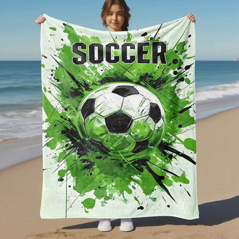 1PC Soccer BallOutdoor Flannel Blanket - Soft Plush Decor for Picnics, Camping, Bedroom, Playroom, Office, or Lunch Break 1238A