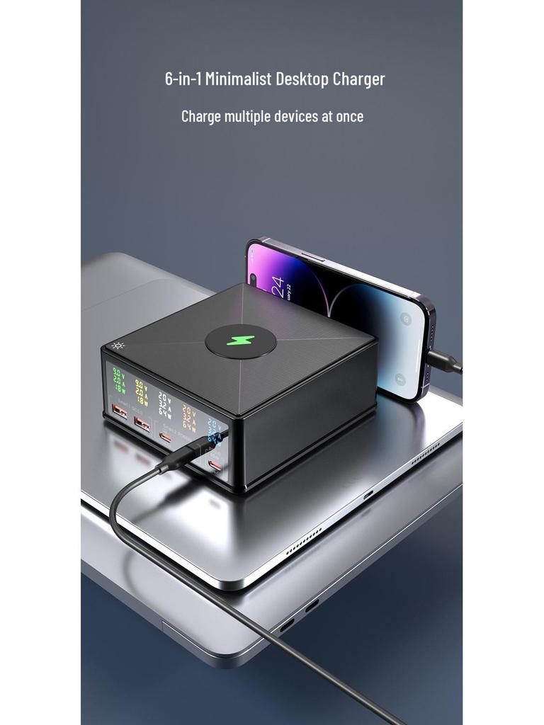 160W Multi-Port Wireless Charging Station with Digital Display for Phones & Tablets