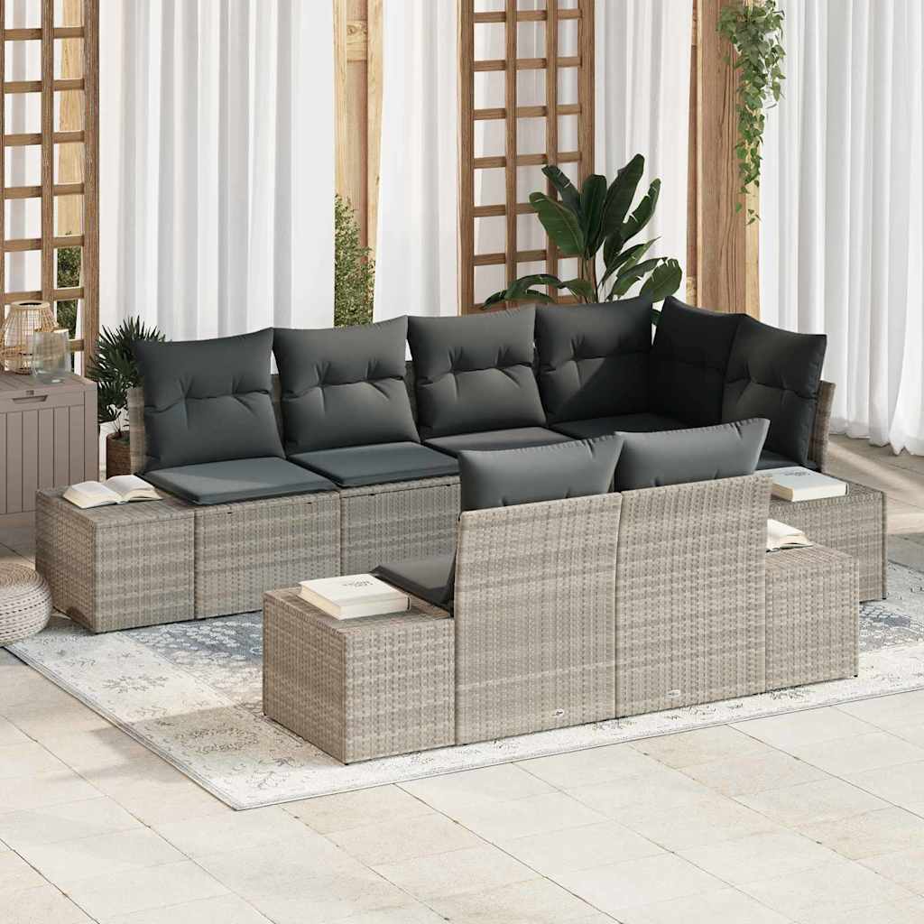 7 Piece Garden Sofa Set with Cushions Light Grey Poly Rattan