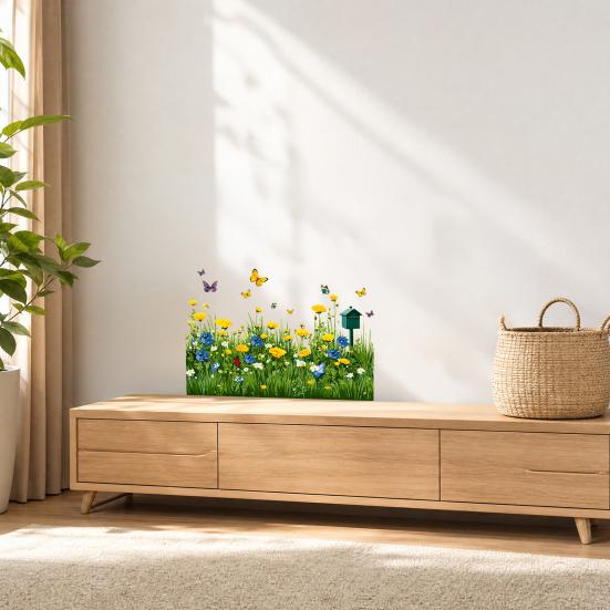 Self-Adhesive Wall Stickers Green Grass Wall Corner Stickers Flowers Butterflies Baseboard Skirting Line