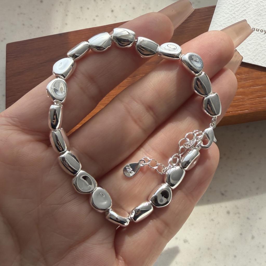Xiaomi 100% Solid 925 Sterling Silver Retro Bracelet for Women Geometric Vintage Letters Pearl Stone Simple Bracelet Birthday Gift