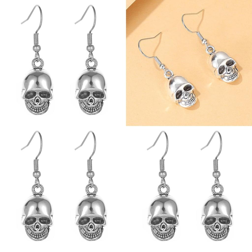 Trendy Fashion Statement Skull Head Pendant Earrings For Women Geometric Design
