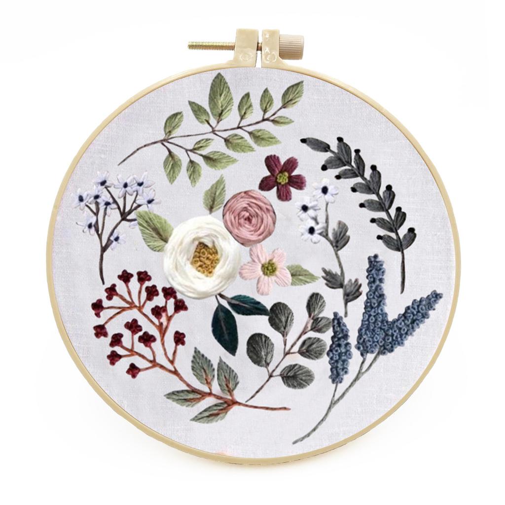 1pc Floral Embroidery DIY Fabric Craft Kit with Tools
