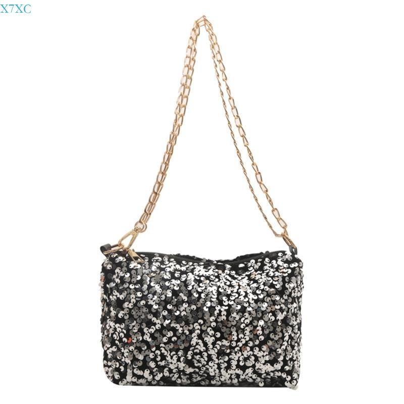 X7XC Sequins Crossbody Bag for Women Chain Strap Shoulder Bag Small Messengers Bag