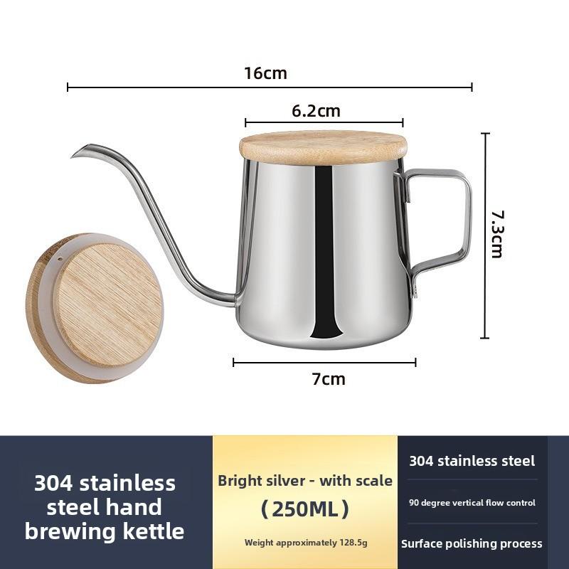 Hand-poured Coffee Pot with Lid, Bamboo Cover, 304 Thickened Stainless Steel Spout, Suitable for Household Use, Fine-mouthed Hanging Coffee Set