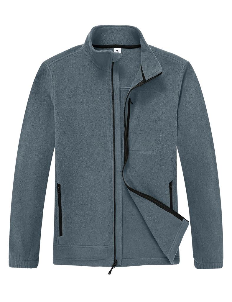 YSENTO Fleece Casual Coat with Stand Thick Windproof Outerwear with Lightweight Warmth for Outdoor Grayish Size L Men's Jacket, Zip-Up Collar,