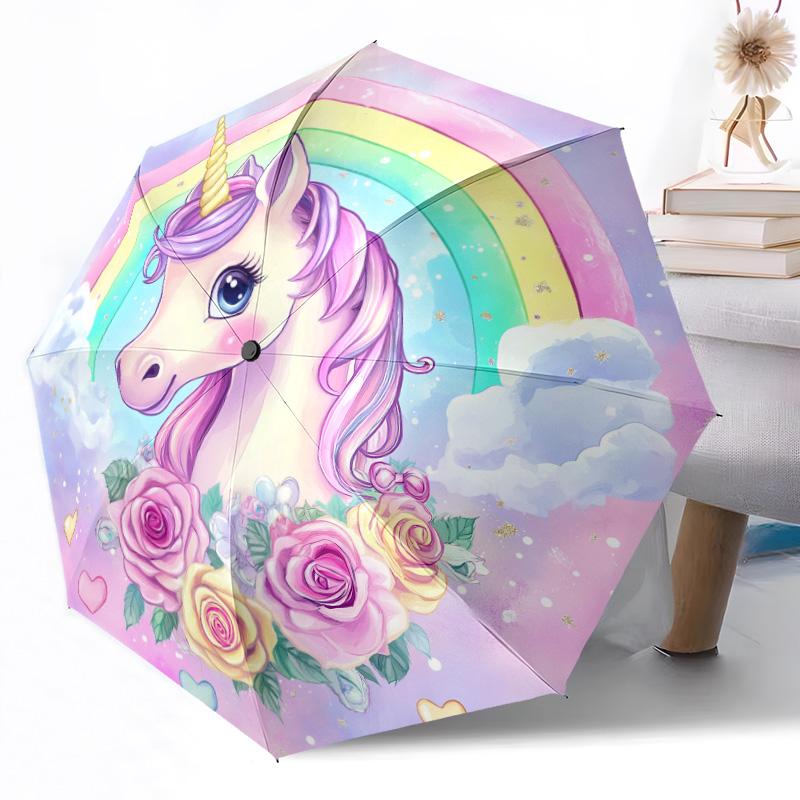 Unicorn Automatic Umbrella Compact 8-Rib Design Durable  & Iron All-Season Umbrella for Travel Elegant Women's Umbrella