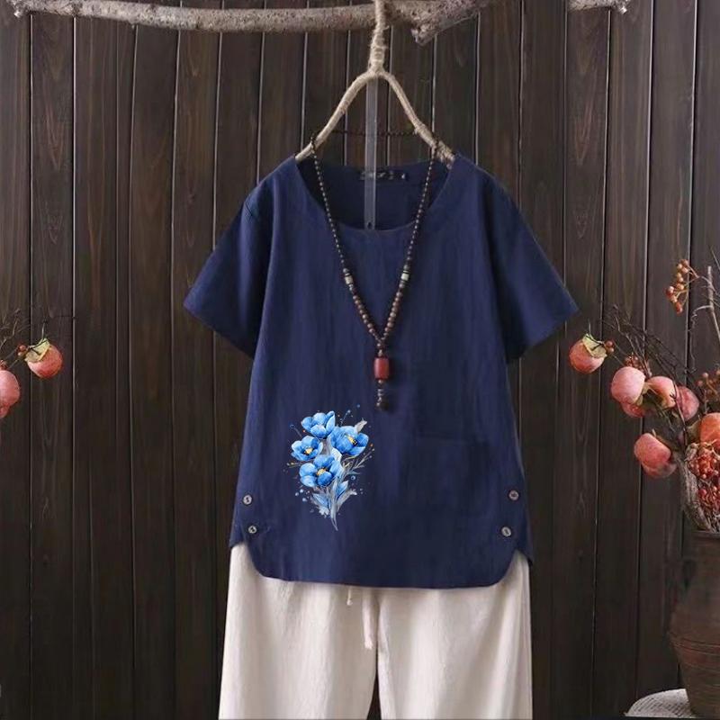 Letní streetwear plátěné tričko, dámská vintage košile s grafikou, uvolněný střih S-4XL