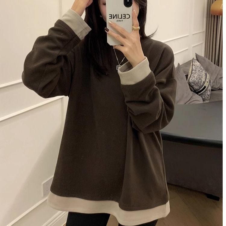 

Женский теплый топ большого размера в корейском стиле пэчворк - Мода осень/зима, Толстый базовый слой, 2-300 цзинь, Толстая мм. XXL кофейный