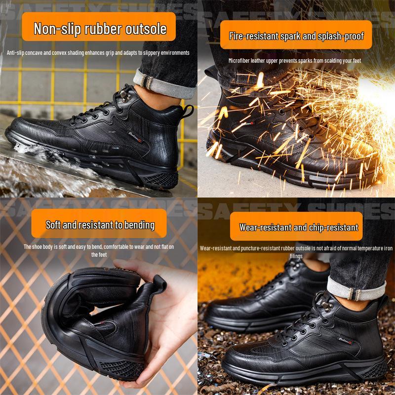 Pánská lehká bezpečnostní obuv s ocelovou špičkou - Odolná proti nárazu, odolná proti propíchnutí, odolná proti opotřebení, černá.