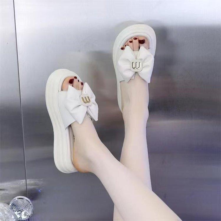 Bow Cool Slippers Women's Summer Wear 2025 New Platform Casual Beach Sandals Fashion with Skirt One-word Drag
