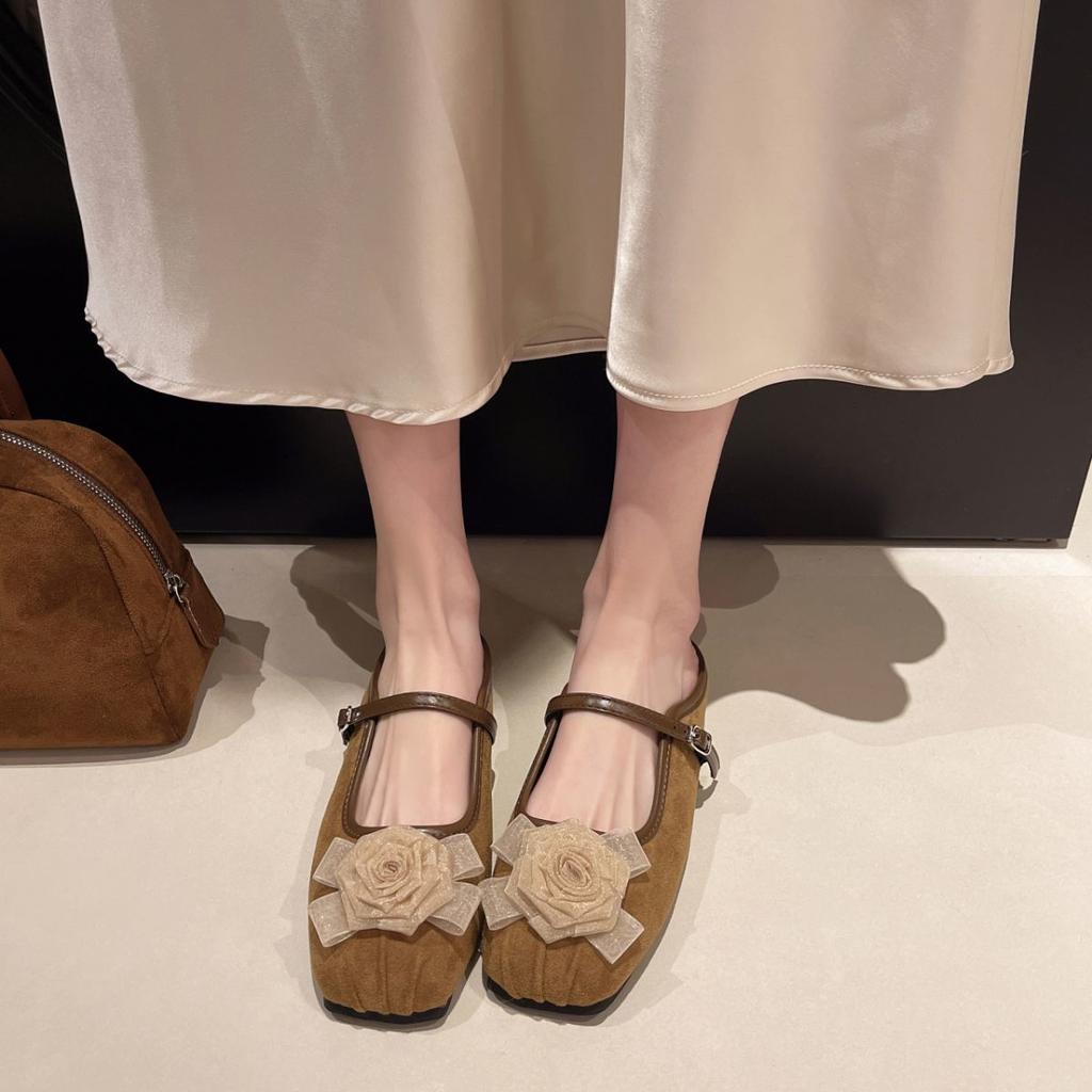 Baotou half slippers women's summer wear 2025 new one-pedal soft-soled Mary Jane shoes fairy flower flat sandals