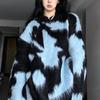 Lazy Wind Color Collision Sweater Female Autumn and Winter Loose Round Neck Pullover Knit Sweater Female Tops Fashionable Versatile