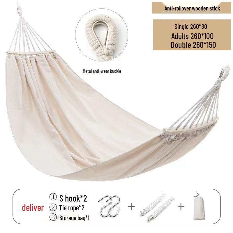 Thickened White Double Hammock for Indoor/Outdoor Use: Anti-Rollover Design for Adults & Kids
