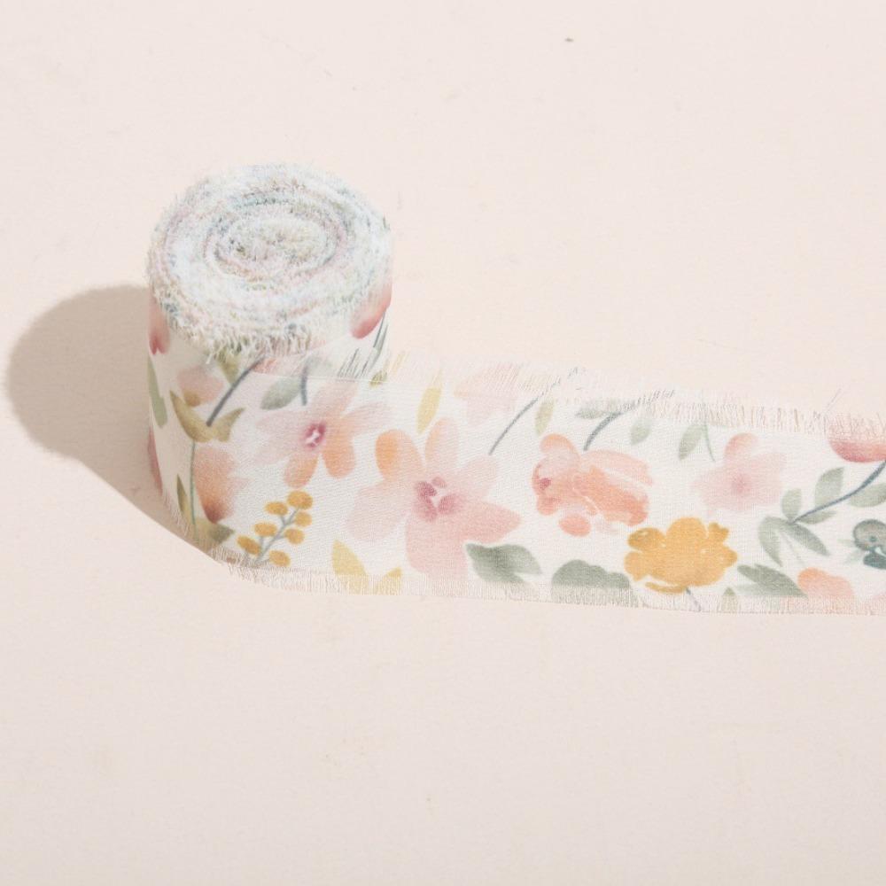 

Party DIY 1/3 Roll Satin Ribbon Printed Flowers 4cm Width Chiffon Ribbon Frayed Edges 5m Length Silk Ribbon Wedding Bouquets Length 5 meter розовый