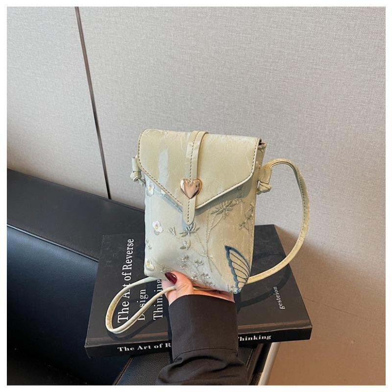 Embroidered Canvas Bag Women's Summer New Fashion Niche Messenger Bag Mobile Phone Bag