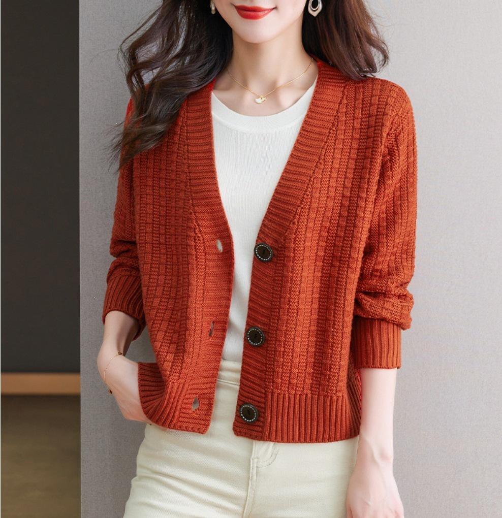 Women's V-Neck Knitted Sweater - 2026 Autumn/Winter, Loose Fit, Versatile, Fashionable Knitwear, Casual Lazy Style.