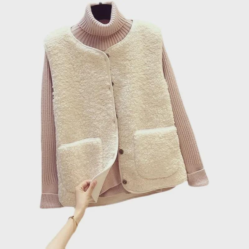 2023 Women's Korean-Style Imitation Lambskin Vest - New Autumn/Winter All-Match Waistcoat