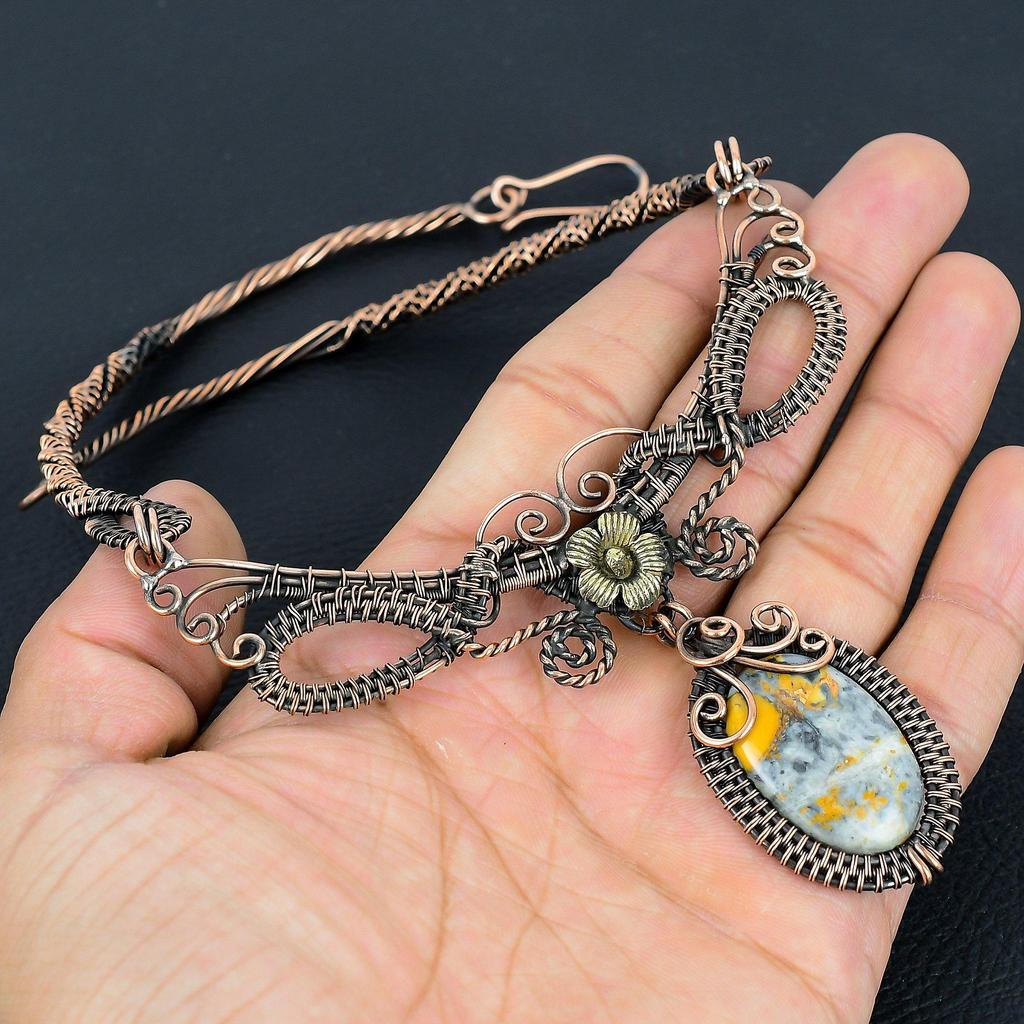 Malingano Jasper Necklace Handmade Jewelry, 999 Copper Wire Wrapped Necklace Designer Gemstone Jewelry Adjustable Chain Necklace