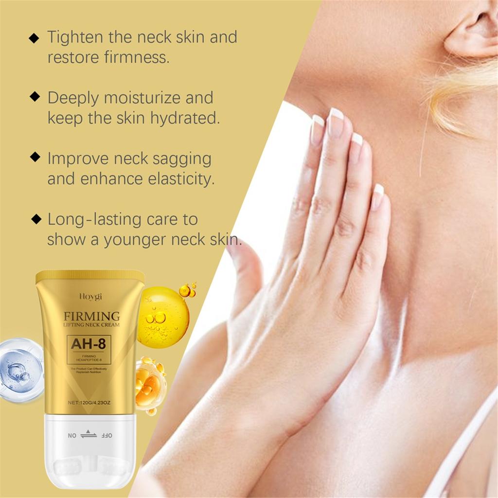 Hoygi AH-8 Firming Neck Cream with Roller Moisturizing Tightening Lotion Jawline Double Chin Lifting Massage Anti Aging Neck Skin Care