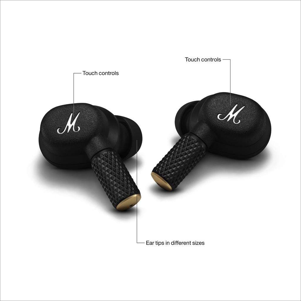 Marshall Motif II A.N.C. Noise-Canceling True Wireless Earbuds, Black, 30 Hours of Playtime, Qi Charging, and Call Support [Official Japanese Product]