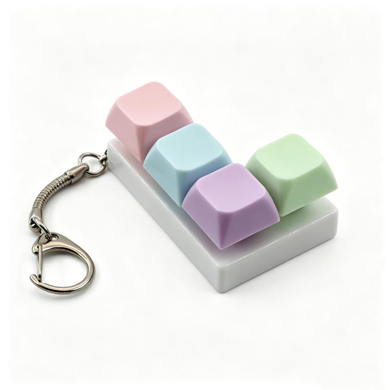 Mini Fidget Key Cap Keychain 1Pcs 4-Key Macaron Color No Light Portable Stress Relief Key Ring for Teenagers