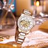 ORKINA-Automatic Watches for Women, Skeleton Mechanical Watch, Elegant Luxury Dress, Gold Gear, Diamond, White Ceramic BandGift