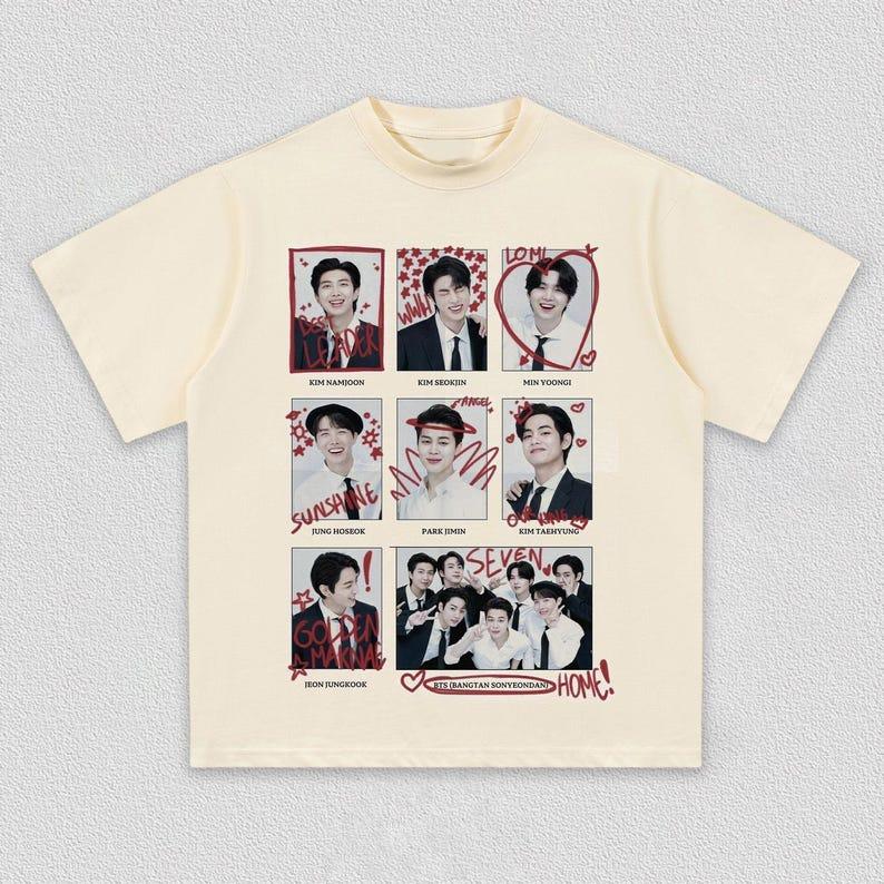 2026 Summer Hot Sale BTS Seven Home Member Photo Collage T-shirt Y2K Unisex Harajuku Hip Hop Punk T-shirt Breathable Streetwear Casual Tees