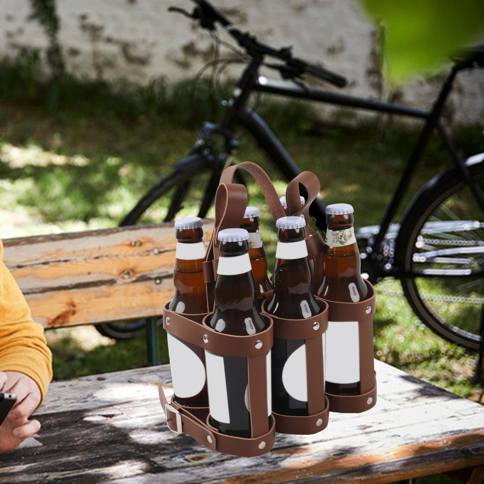 

Beer Bottle Holder for Bicycle, Leather Holder, Drink Travel And Hiking коричневий